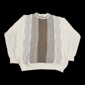 Pronto Uomo Acrylic Cotton Multicolor Cable Knit Stained Crewneck Sweater Mens L